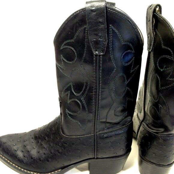 A Jama Product Black Leather Cowboy Western Pull On Boots Kids Style OJ 9110 030 - Picture 5 of 11